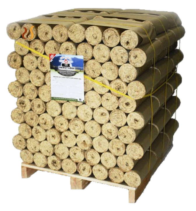 Pallet of wood fuel energy logs from North Idaho Energy Logs